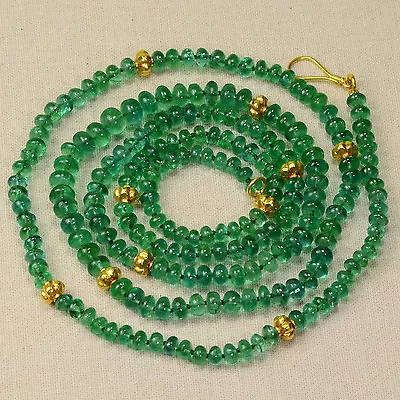 3.2mm-6mm Finest Zambian Emerald Plain Rondelle Bead Necklace 18K Solid Gold  • $2995