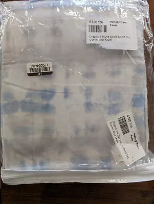 POTTERY BARN TEEN Organic Tie-Dye Stripe Sheet Set-Blue-OPEN BOX • $89