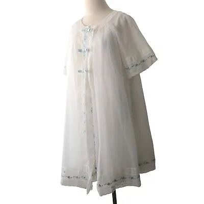 ShadowLine Vintage Babydoll Peignoir Small White Chiffon Double Nylon Robe Gown • $75