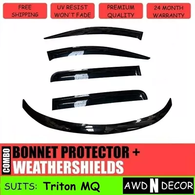 $129.99 • Buy Bonnet Protector + Weathershields To Suit 2015-2018 Mitsubishi Triton MQ