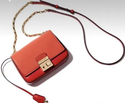 Michael Kors Genuine Leather Coral & Red Gia Small Chain Shoulder Bag VGC • $38