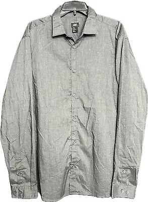 H&M Mens Shirt Gray Size XL Long Sleeve Button Up Collared Easy Iron • $1.50