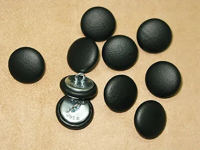 10 BLACK FAUX LEATHER Covered BUTTONS LOOP UPHOLSTERY  30s Or 3/4  Or 19 Mm B1 • £5.25