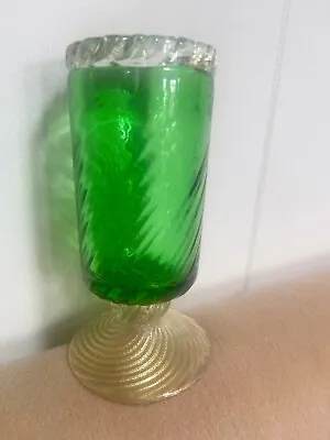 BAROVIER & TOSO MURANO GLASS  GOBLET Emerald Green & GOLD MID CENTURY NOS • $21