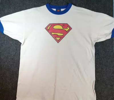 SUPERMAN Ringer  Shirt Vintage Mens XL Extra Large 46-48 Mens USA Fabric ! 393 • $11.02