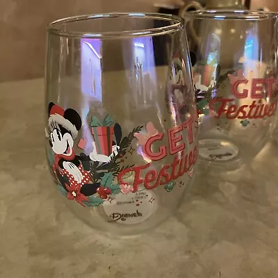 Disney Minnie Mouse Glass Tumbler Christmas Drinking Glass Xmas Get Festive • £7.50