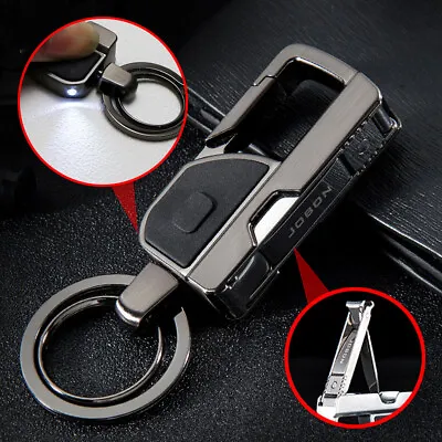 Key Chain Ring With Nail File LED Light Keyfob Keychain Buckle Holder Universal • $34.75