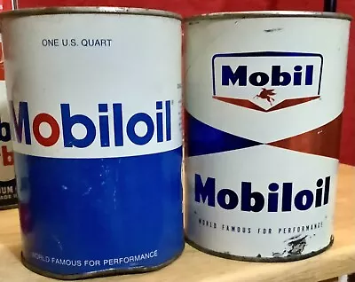 Two Vintage Mobiloil 1 Qt. Composite Cans • $25