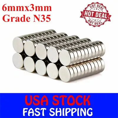 100 50 PC Strong N35 Round Disc Neodymium Mini Fridge Magnets Rare Earth 6mm*3mm • $7.28