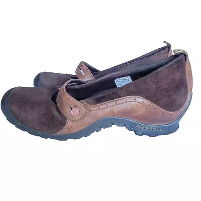 Merrell Womens Brown Plaza Bandeau Expresso Suede Mary Jane Shoes Size 8.5 • $29.99