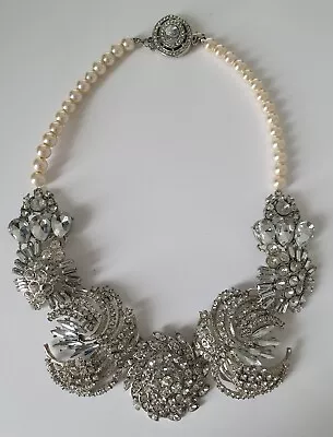 Lovely M & S Statement Choker Necklace Pearl And Diamante • £5