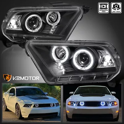 Black Fits 2010-2014 Ford Mustang LED Halo Projector Headlights Lamps Left+Right • $225.38