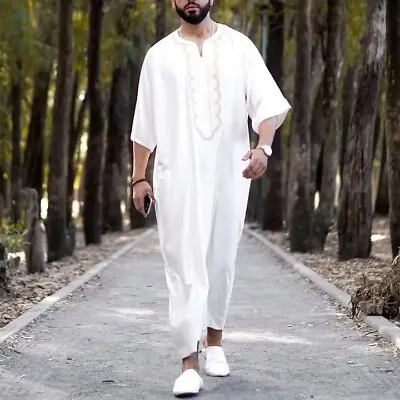 Mens 2XL Thobe Jubba Islamic Clothing Kaftan Half Sleeve Robe Moroccan Arab  • $10.86