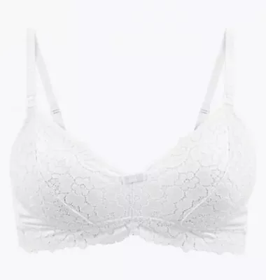 £12.99 • Buy New Size 8 White Cotton & Lace Non Wired Nursing Bralette Marks & Spencer Matern