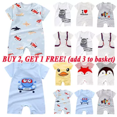 Toddler Baby Boys Girls Cute Romper Jumpsuit Clothes Kids Short Sleeve Playsuit • £3.79