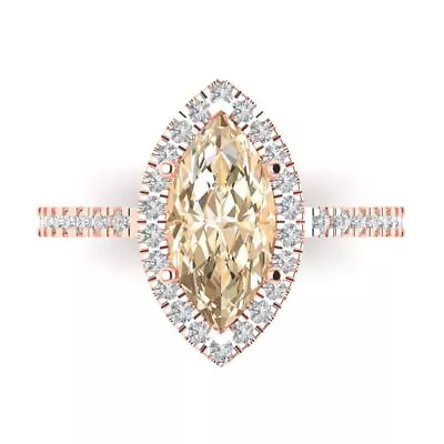 2.38 Marquise Halo Natural Morganite Classic Bridal Designer Ring 14k Pink Gold • £312.21