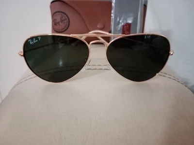 $80 • Buy Ray Ban Polarized Aviator Gold  Frame Dark Green Lens Sunglasses RB3025 001/58