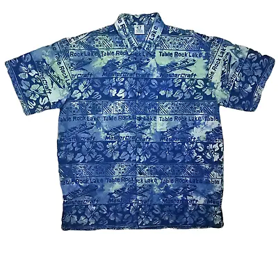 Rum Reggae Mens Large Blue MasterCraft Table Rock Lake Hawaiian Floral Shirt • $9.47