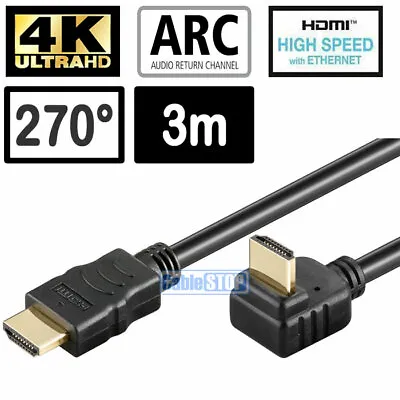 $5.35 • Buy 3M 4K Ultra HD 2160p HDMI To 270° RIGHT ANGLE ETHERNET Cable ARC 3D TV LEAD