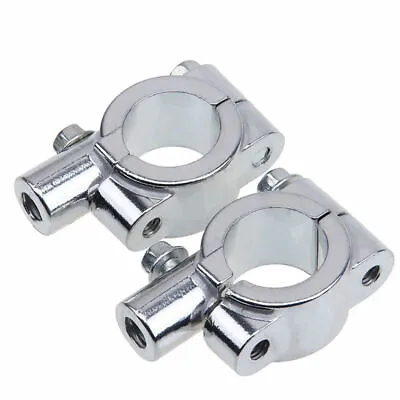 2x Chrome Motorcycle Bike Handlebar Mirror Adaptor Clamp On Mount Brackets 10mm • $9.19