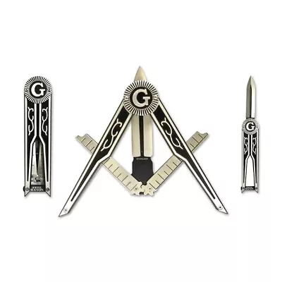 Square & Compass Masonic Folding Knife - [Silver & Black] • $18.99