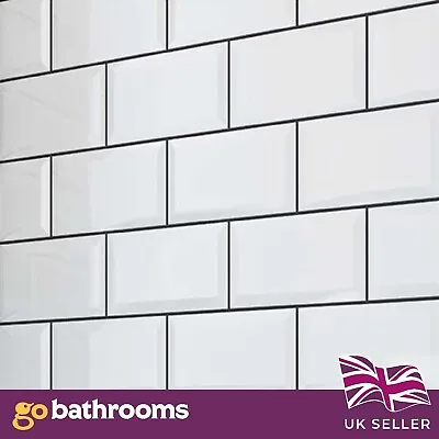 White Subway Metro Kitchen Wall Tile Gloss Shower Tile Bevelled Edge SAMPLE • £1.50