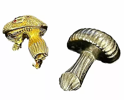 VTG Pair Mushroom Gold & Silver -Toned Brooches Gold Pin W Ladybug & Silver Pin • $26.98