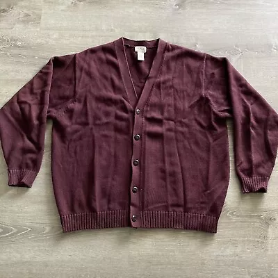 LL Bean Cardigan Sweater Mens XXL Reg Maroon Tight Knit Button Mr Rogers Grandpa • $29.88