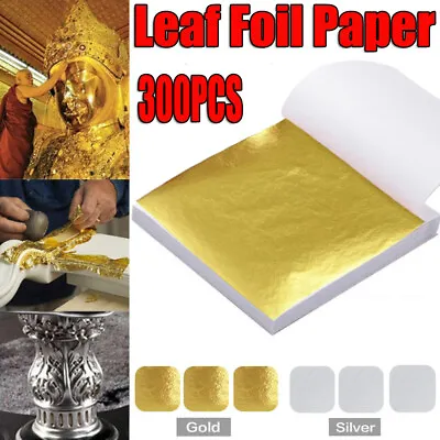 1-300x Gold/Silver Leaf Foil Paper Art Nail Gilding Sheets Metallic Transfer DIY • £3.99