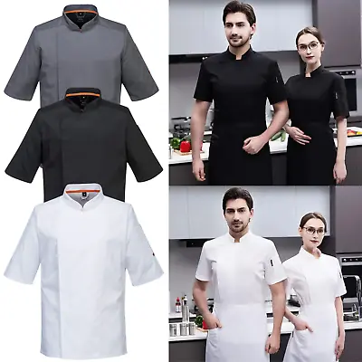 Mesh Air Pro Chef Jacket Short Sleeve Breathable Kitchen Catering Food Uniform • £22.49