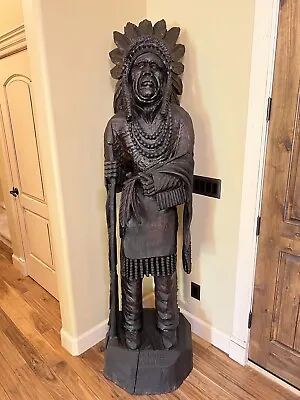 Cigar Store Indian Chief Wood Carving 7 Foot Tall Statue By Artist Don Colp 1982 • $9995