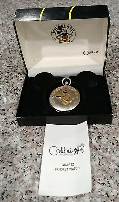 Colibri Gold Toned Embossed Mans 38MM Mickey Mouse Character Pocket Watch NMIB • $85