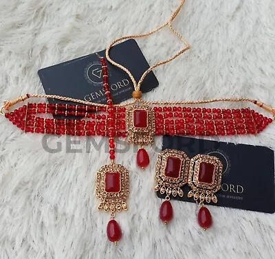 £19.99 • Buy New Indian Pakistani Bollywood Bridal Kundan Jewellery Choker Earrings Tikka Set
