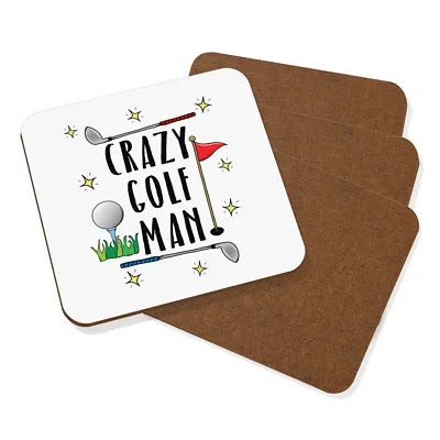 Crazy Golf Man Coaster Drinks Mat Set Of 4 - Funny Dad Father's Day Sport • £10.99