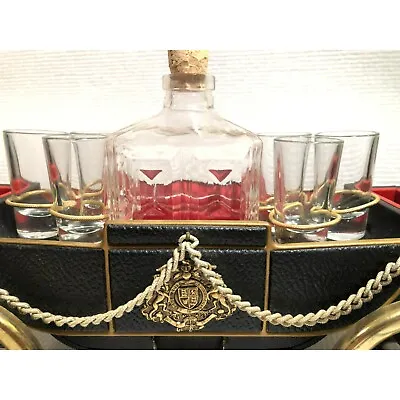 Vintage Royal Coat Of Arms Car Music Box Decanter With Glasses Barware • $85