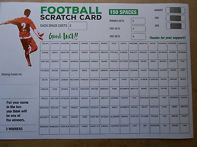 FOOTBALL SCRATCH CARD A3 SIZE COLOURED -150 SPACES-3 CHANCES TO WIN   1 Card • £4.50