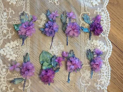 Vintage 1940s Chiffon Carnations Millinery Flowers Purple And Pink Lot Of 8 • $15