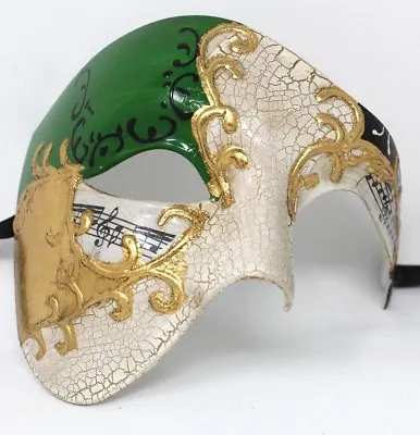 Quality Green & Gold Half Face Phantom Musical Notes Masquerade Mask  • £17.99