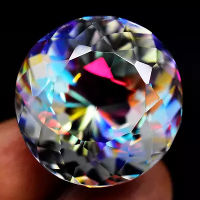 Certified 50 Ct+ Natural Round Cut Rainbow Color Mystic Topaz Quartz Gemstone • $20.49