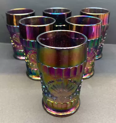 Vintage L.G. Wright Amethyst  Carnival 'In God We Trust' Tumbler Glasses-6 • $119.97