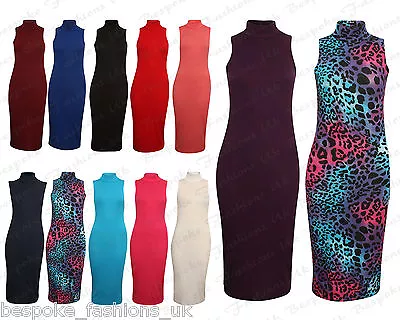£9.99 • Buy New Womens Turtle Neck Polo  Sleeveless Ladies Bodycon Midi Dress  