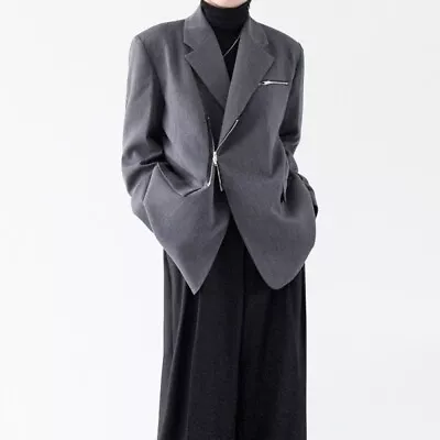 Mens High-end Korean Style Casual Zipper Suit Jacket Loose Coats Business Blazer • $77.24