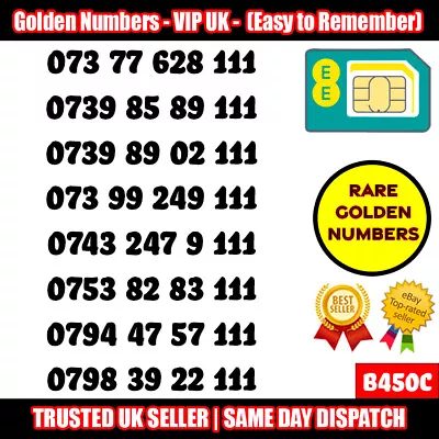 Gold Easy Mobile Number Memorable Platinum Vip Uk Pay As You Go Sim Lot - B450c • £14.95