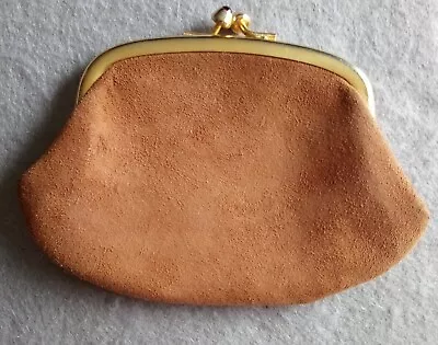 Vintage 60's - 70's Suede Leather Coin Purse With Jeweled Twist Lock Nibs • $10