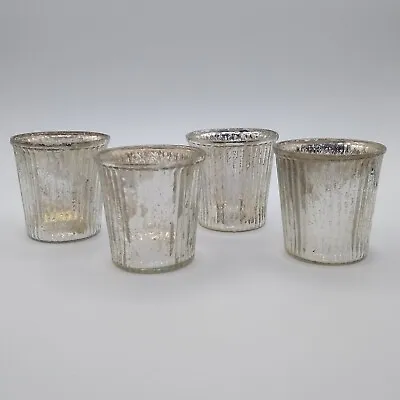 Pottery Barn Ribbed Mercury Glass Votive Candle Holders Tea Light Lot Of 4 • $30