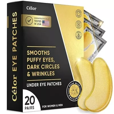 CELOR ~ Under Eye Patches 20 Pairs Golden Under Eye Patches Men/Women NIP / FS • $20.99