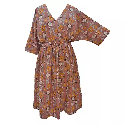 Ladies Long Cotton  Printed Maxi Kaftan Dress One Size 18 20 22 24 26 28 30 32 • £16.50