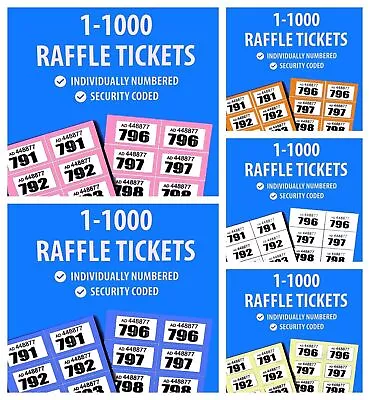 Raffle Tickets / Cloakroom - Numbered 1-1000 - Colour At Random • £2.99