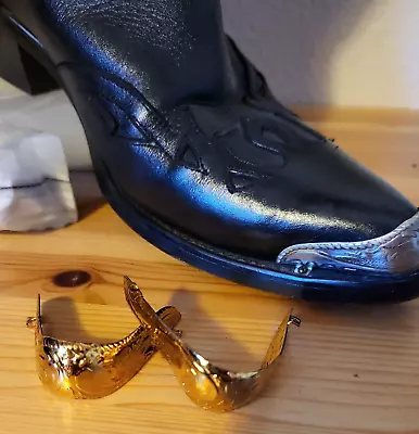 New Shiny Gold Western Cowboy Boot Tips Toe Plates Guards For Pointy Toed Boot • $17.50