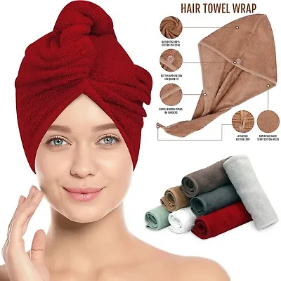 100% Cotton After Shower Hair Drying Wrap Towel Quick Dry Hair Hat Cap Turban UK • £3.99